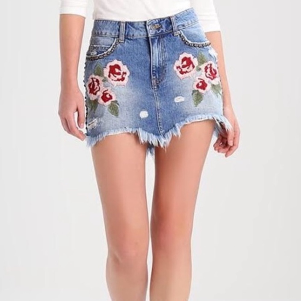 Free People Wild Rose Denim Skirt